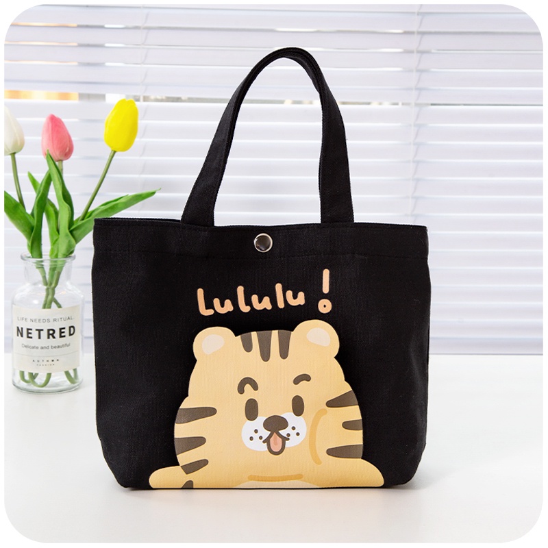 Túi Vải canvas In Họa Tiết Hoạt Hình Dễ Thương Dùng Đựng Cơm Trưa Tiện Dụng