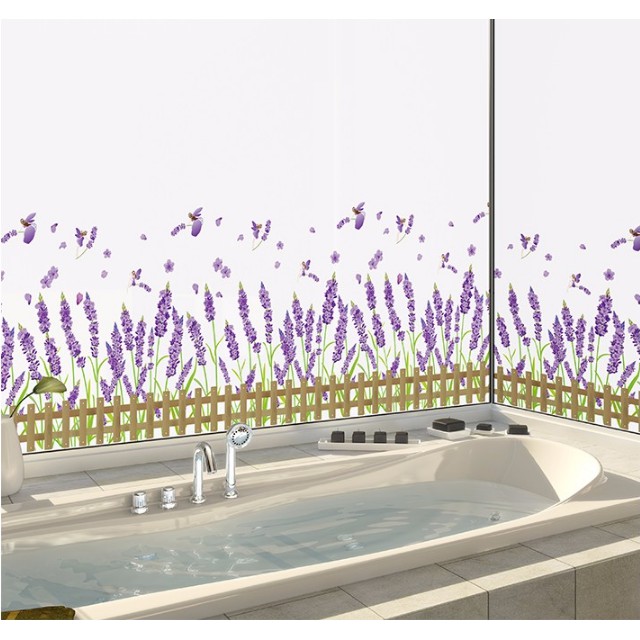 Decal trang trí hàng rào hoa Lavander Tím