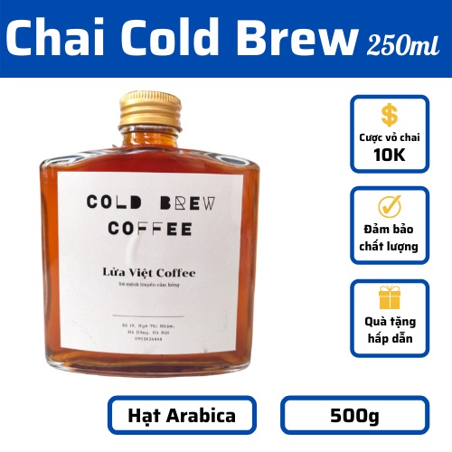 Cold Brew Cà phê pha sẵn đóng chai thủy tinh 250ml cafe ủ lạnh loại arabica typica specialty cao cấp, văn phòng