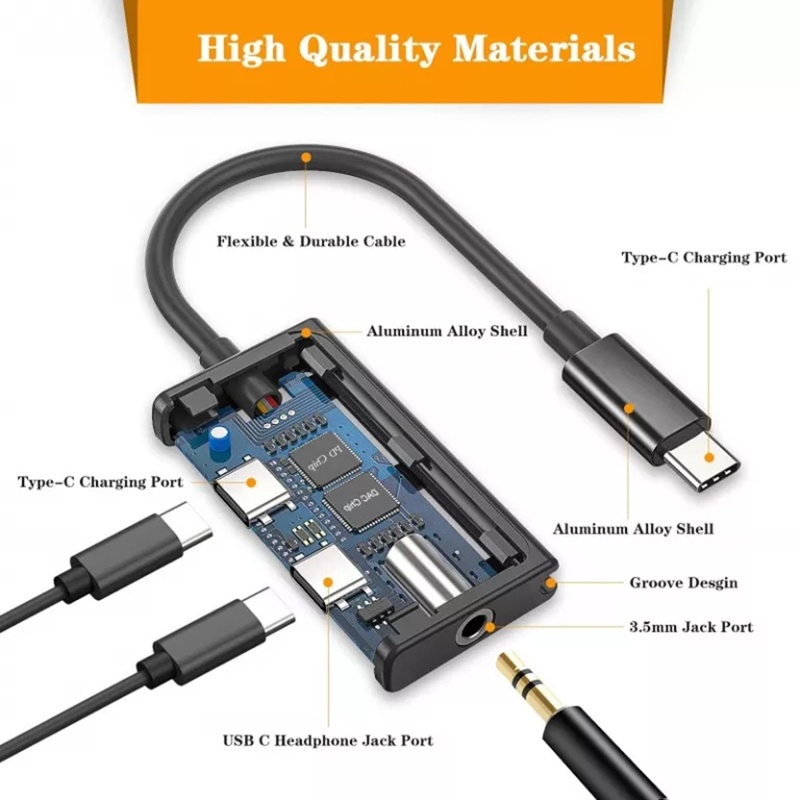 Dây Cáp Chuyển Đổi Tai Nghe 3 Trong 1 Usb C Sang Cổng Aux 3.5mm Và PD 60W Sạc Nhanh