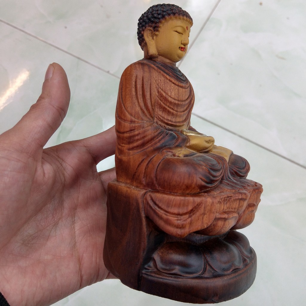 Phật Thích Ca - Kiểu Cổ - Tượng Mini Để Ô tô - Gỗ Hương - Cao 15cm