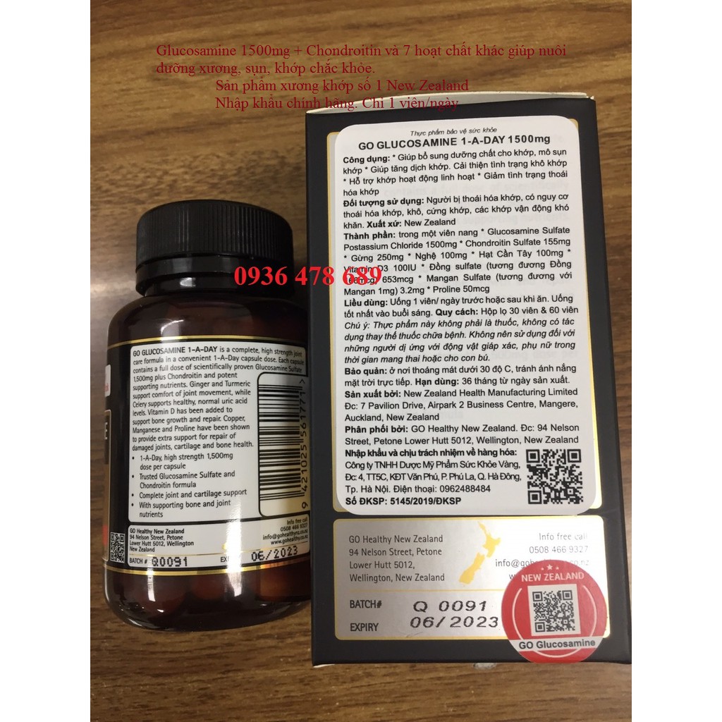 (CÓ QUÀ TẶNG) Viên Xương Khớp GO Glucosamine 1-A-Day 1500mg New Zealand 30v