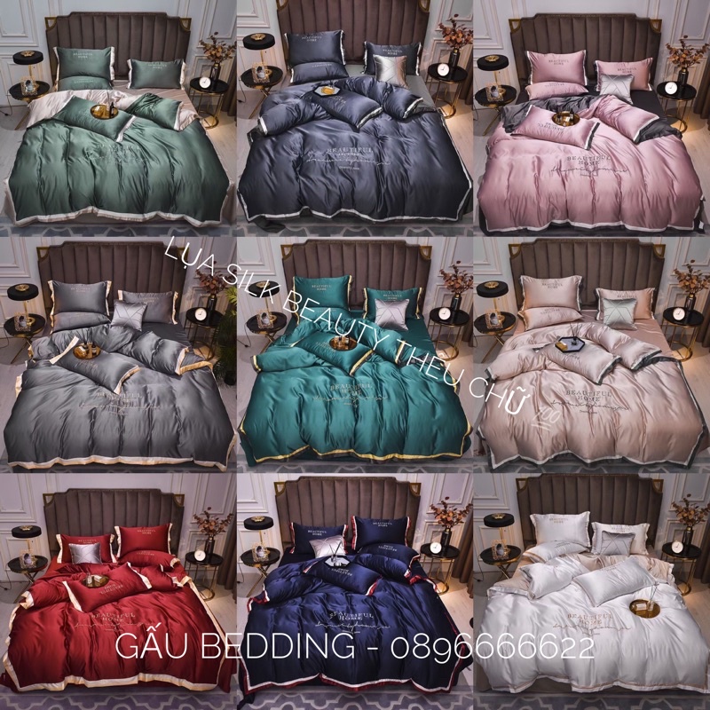 LỤA Silk BeauTy Chữ thêu , Dòng silk Cá tính ( Tặng kèm vỏ gối ôm cottong )