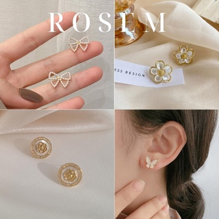 Khuyên tai bạc 925 đính đá, ngọc trai nhân tạo phong cách Hàn