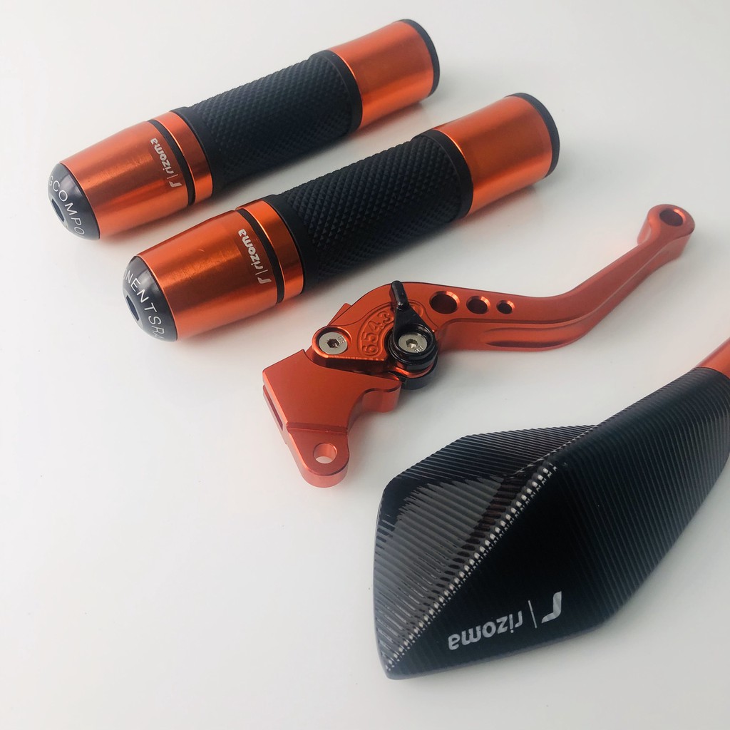 COMBO_Bộ bao tay gù ý + 1 tay thắng cơ + 1 gương chiếu hậu 5 cạnh cao cấp_màu da cam_motorsaigon