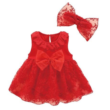 Váy đỏ hoa kèm nơ cho bé từ 0 - 12 tháng