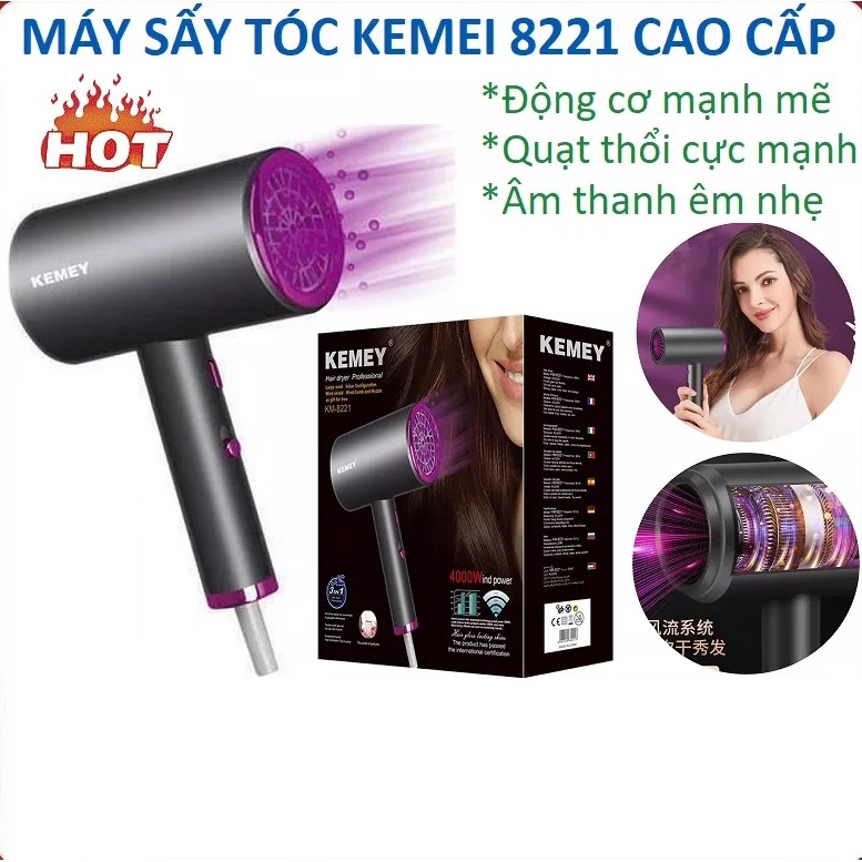 Máy Sấy Tóc 4000W Công Suất Lớn Nhanh Khô Tóc Kemey KM 8221