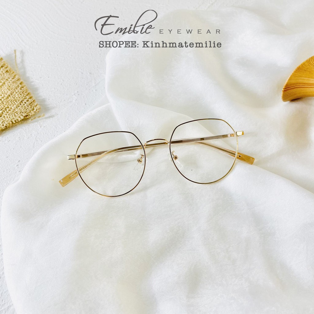 Kính gọng mảnh tròn bầu nam nữ Emilie eyewear chất liệu kim loại phụ kiện thời trang 9119