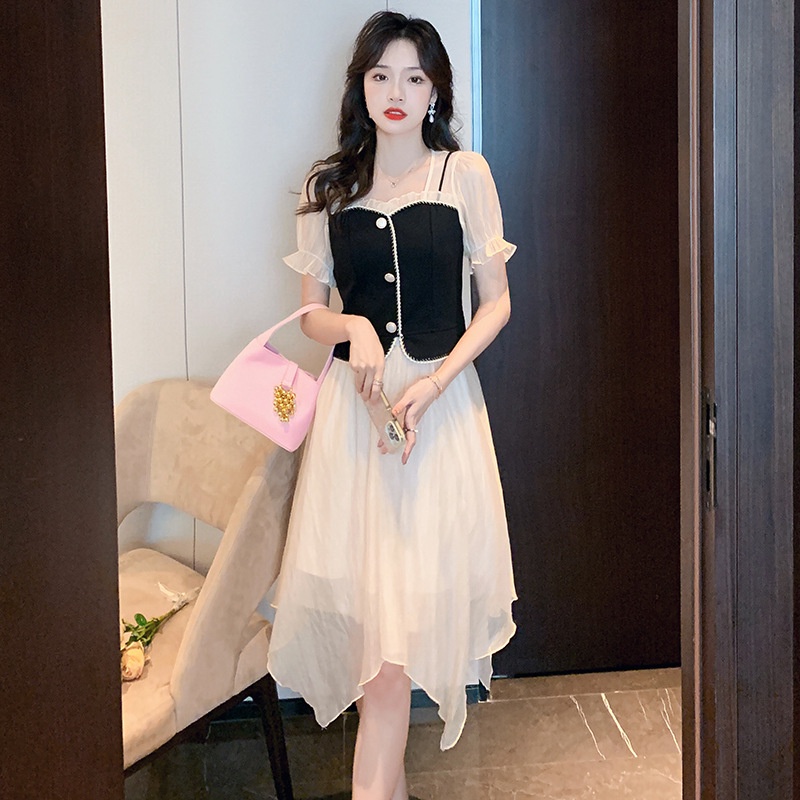 Set Áo Sơ Mi Phối Lưới Và Chân Váy Lưng Cao Thời Trang Thanh Lịch Cho Nữ