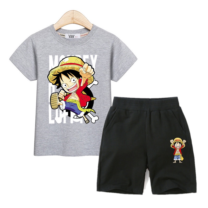 Bộ Trang Phục 2 Mảnh Gồm Áo Thun Cotton Và Quần Short In Hình Anime One Piece Thời Trang Dành Cho Bé Trai Gái