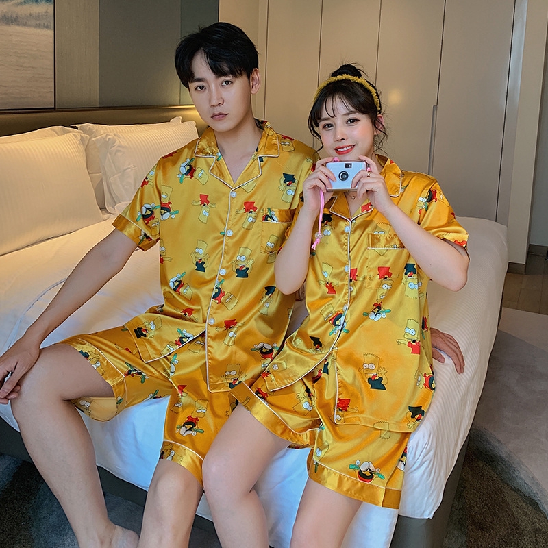 Bộ Đồ Ngủ Ngắn Tay Bằng Lụa Cho Cặp Đôi Y2399-1 | BigBuy360 - bigbuy360.vn