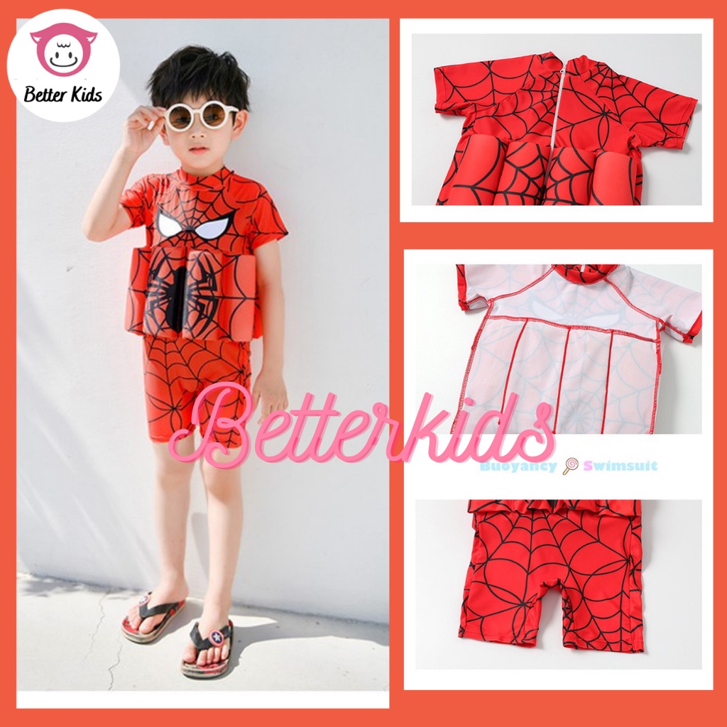 Đồ Bơi Người Nhện Cho Bé Kèm Mũ Và Phao Trợ Nổi