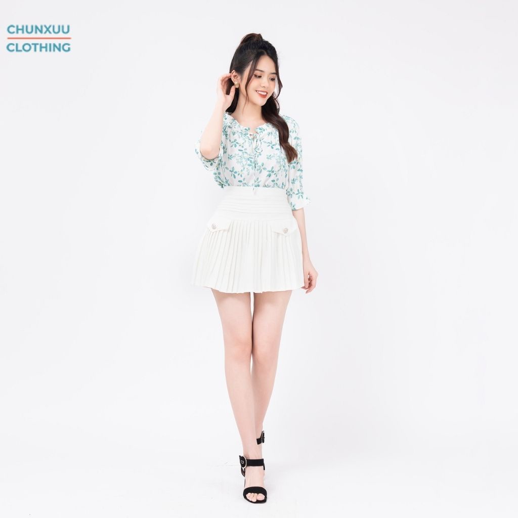 Áo sơ mi nữ tay lỡ thời trang công sở Chunxuu thiết kế cổ áo bèo họa tiết hoa nhí tươi sáng trẻ trung - XU15