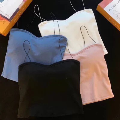 Áo Bra 2 Dây Có Mút Ngực Sợi Bún Siêu Mảnh, Bra mặc áo tanktop Cotton Dán Lửng Bra03