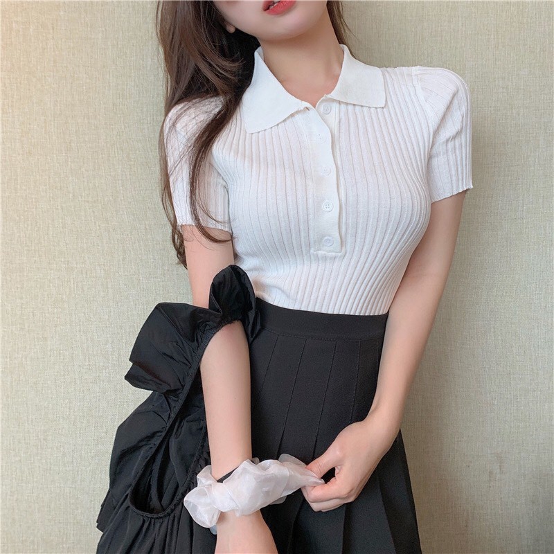 áo len dệt kim polo tay ngắn