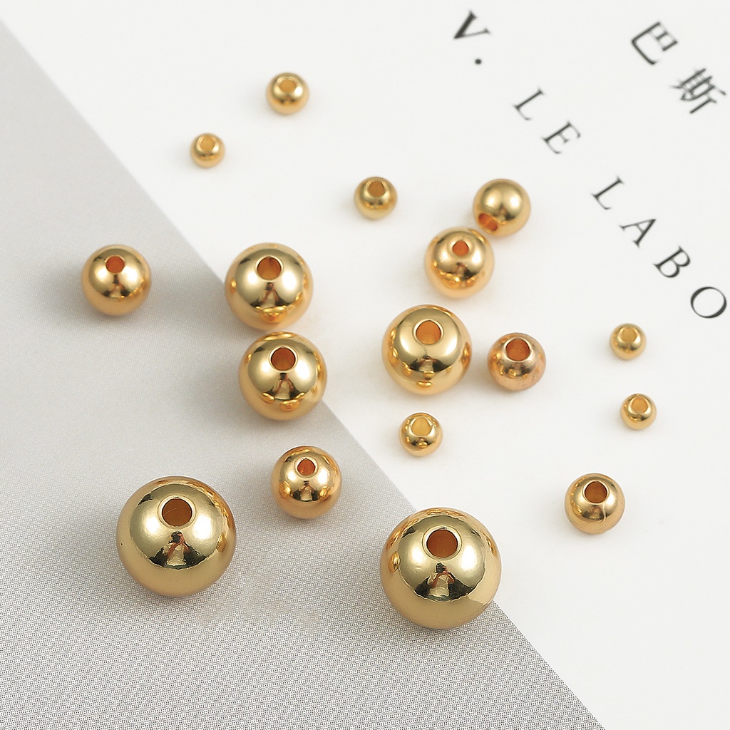 Hạt tròn mạ vàng 18k kích thước 2.5/3/4/5/6/8mm dùng làm trang sức