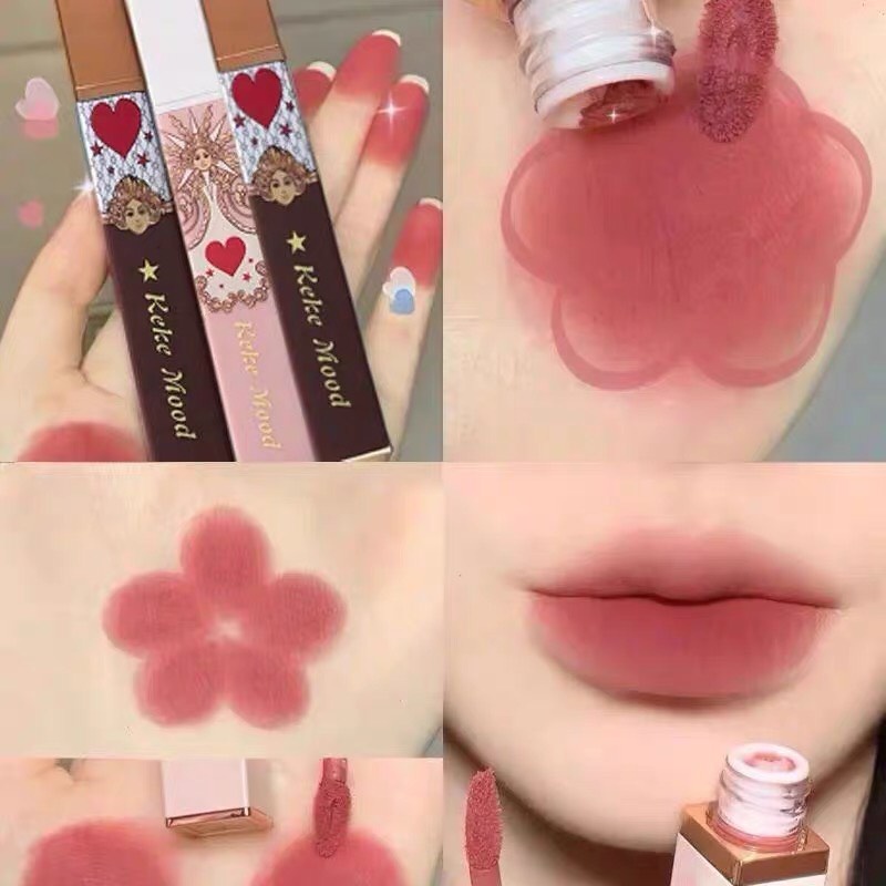 Son kem lì mặt trời KEKE MOOD mềm mịn như nhung lâu trôi Huatian Semimoon Velvet Fog Feeling Lip Glaze KEKE03