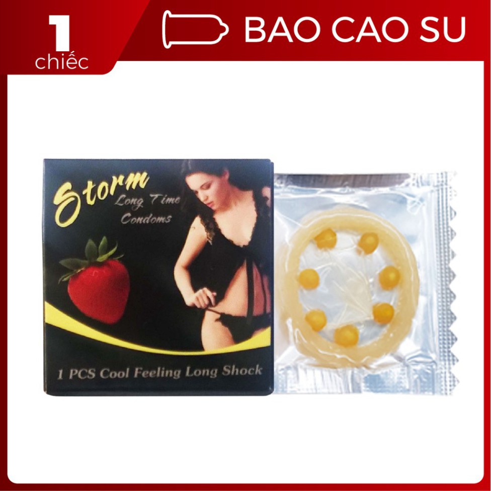 [Xả kho] Bao cao su Storm Hương Dâu 7 Bi Lớn Quanh Đầu & Gai Toàn Thân (Hộp 1 cái)