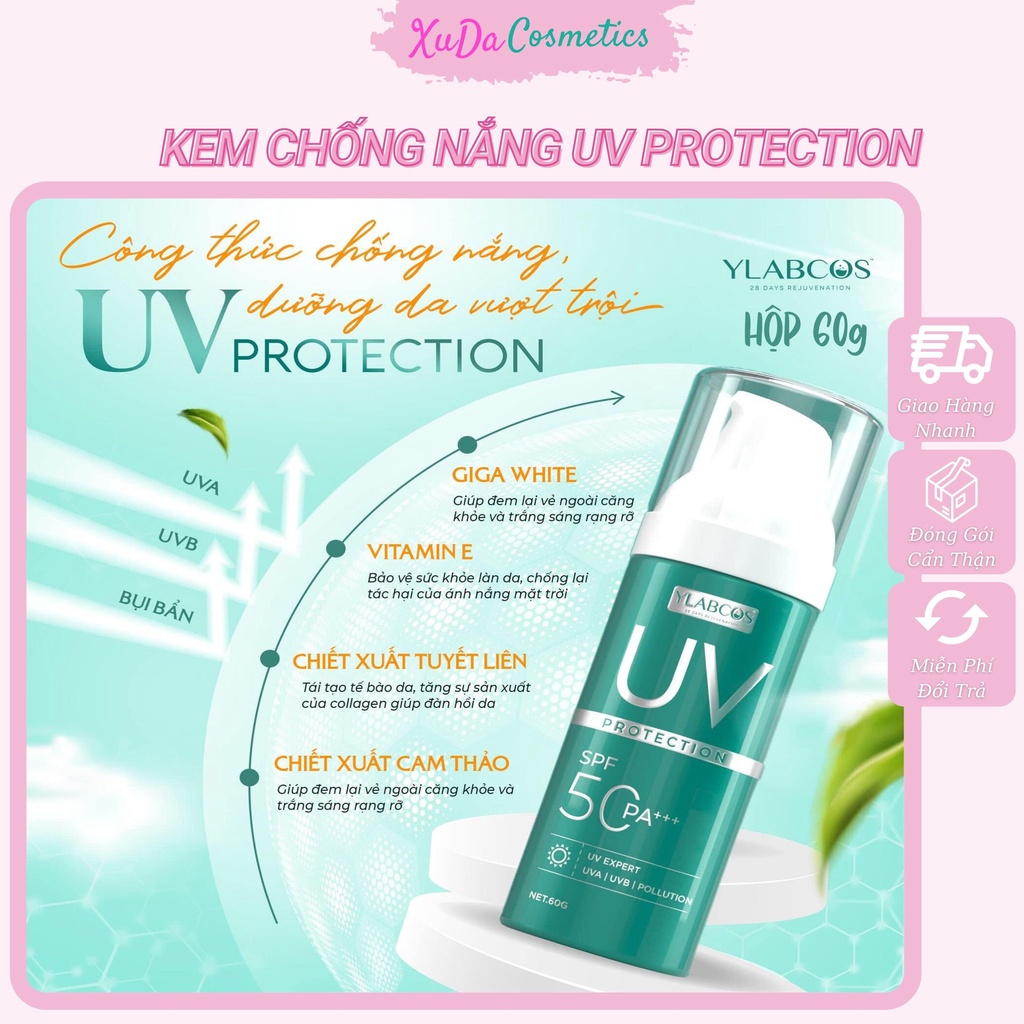 Kem chống nắng nâng tone XuDa chống nắng đa tầng UV Protection Ylabcos dưỡng ẩm dưỡng da mờ thâm nám 60g