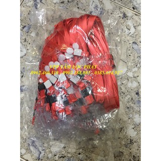 100 Dây đeo thẻ lụa móc nhựa MÀU ĐỎ (LOẠI 1)