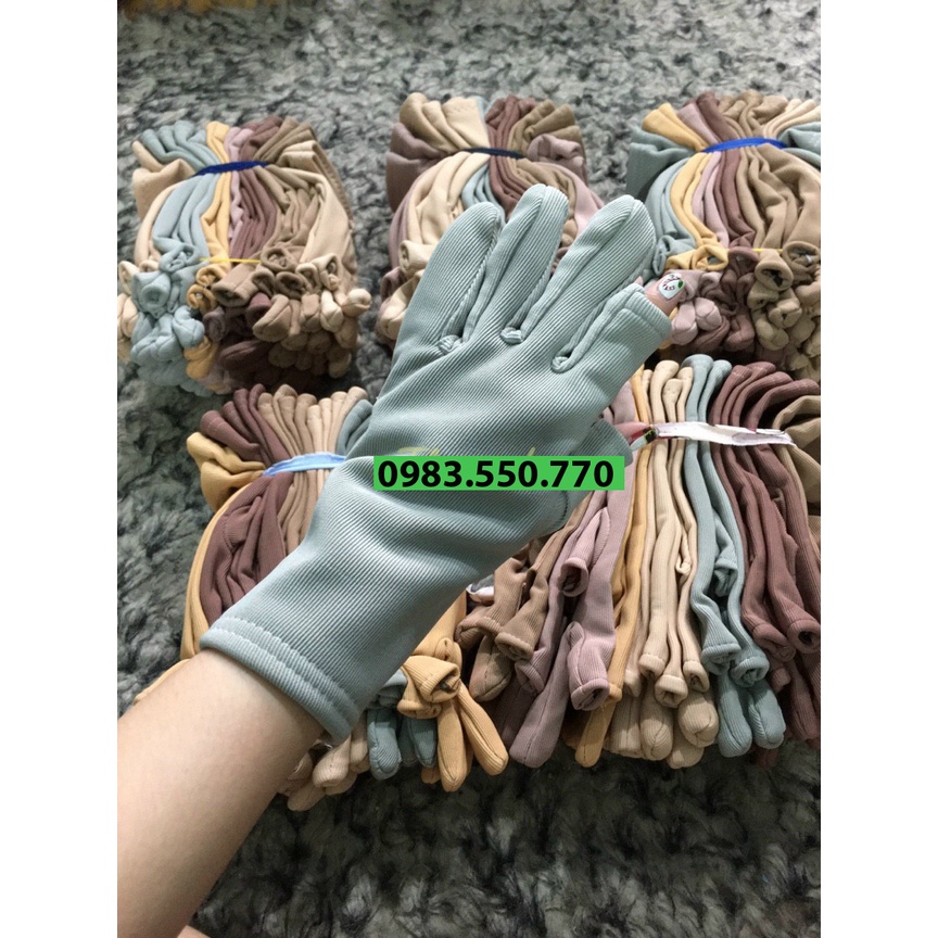 Bao tay, găng tay Nữ chất liệu vải cotton hở 2 ngón chống nắng, giữ ấm lái xe, sử dụng điện thoại.