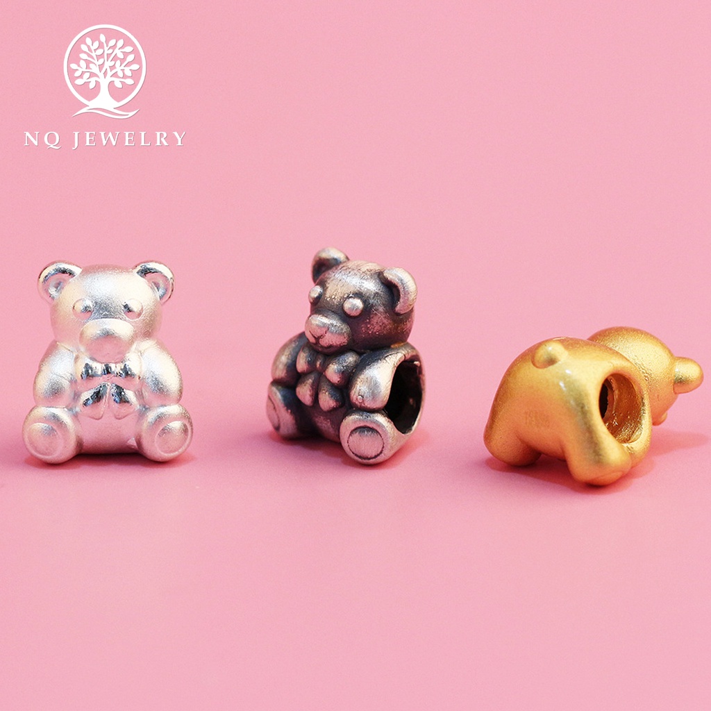 Charm bạc xỏ ngang gấu đáng yêu - NQ Jewelry