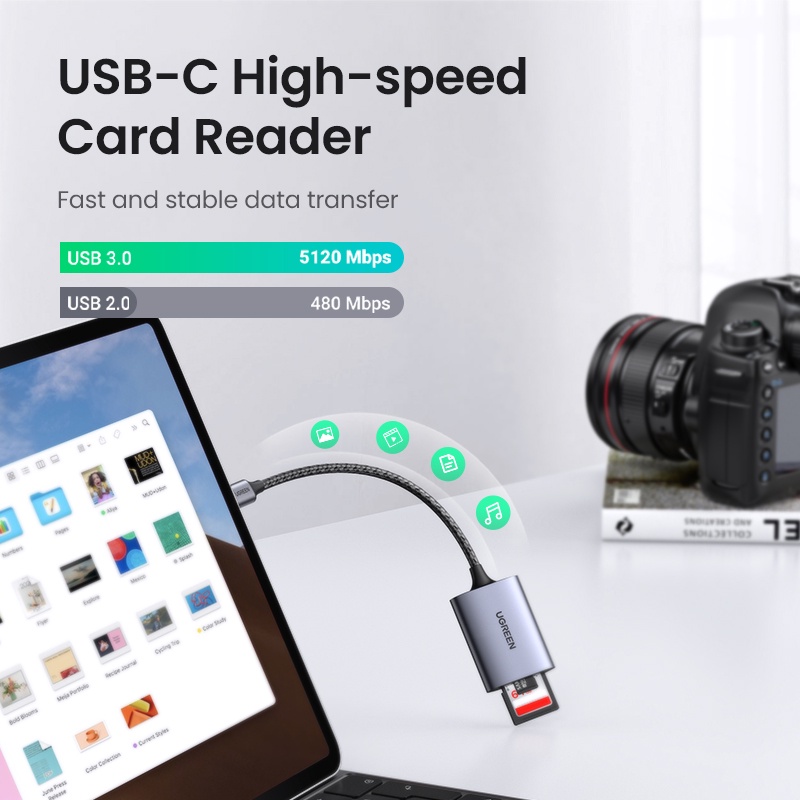 Đầu Đọc Thẻ Nhớ UGREEN Usb C 3.0 SD Micro SD TF Cho Laptop / PC / Điện Thoại Thông Minh