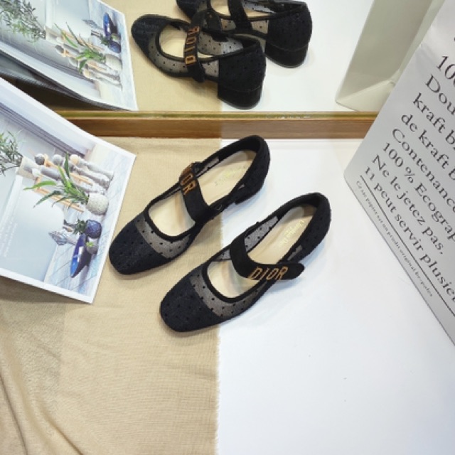 Giày búp bê cd lưới chấm bi quai ngang đế vuông fullbox