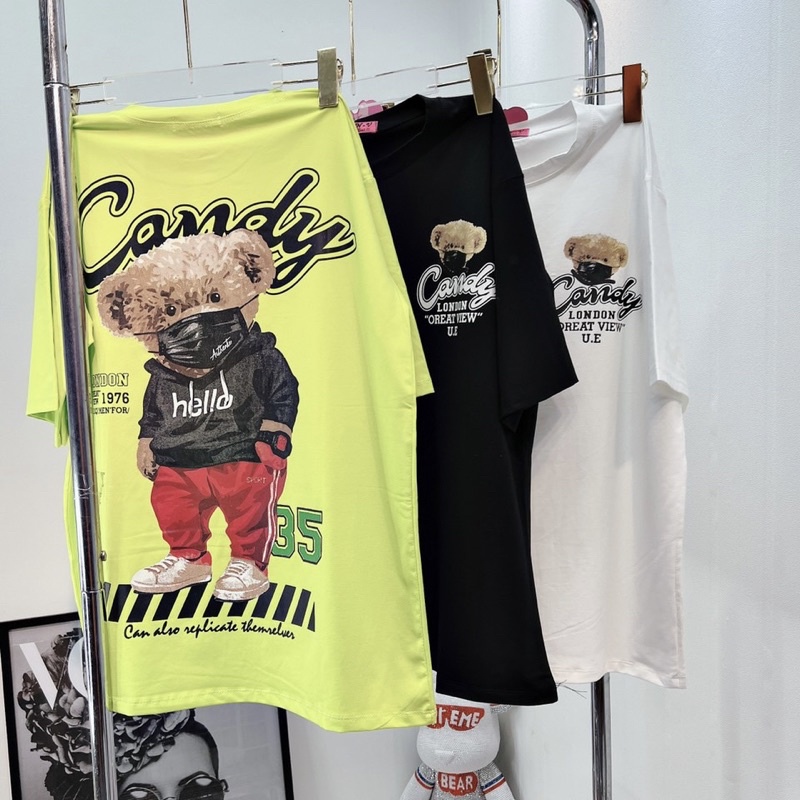Áo phông Gấu Candy unisex form rộng giấu quần chất siêu mát . Freesize