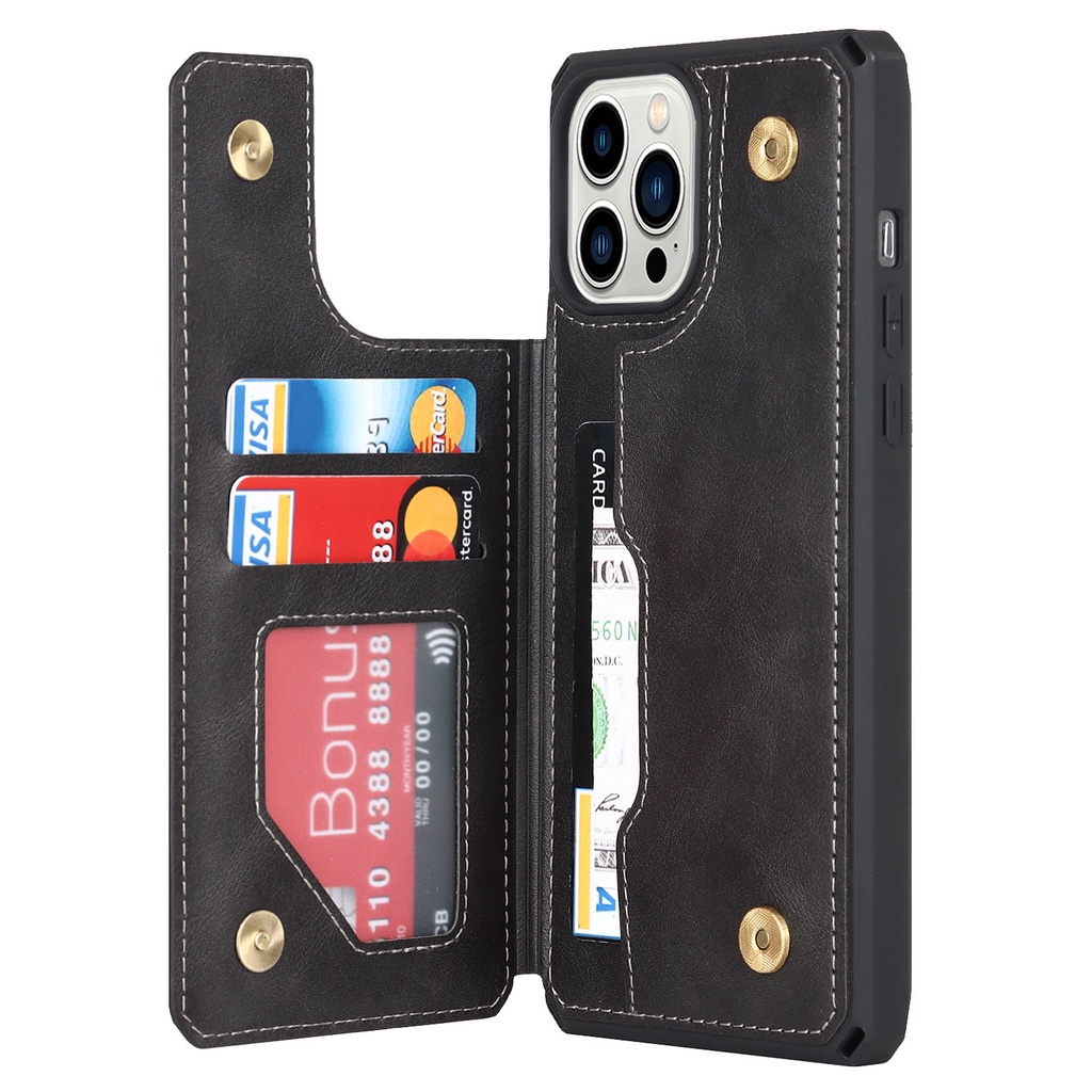 Bao Da Điện Thoại Nắp Lật Kèm Ngăn Đựng Thẻ Và Dây Đeo Cho iPhone 14 12 13 Pro Max Mini