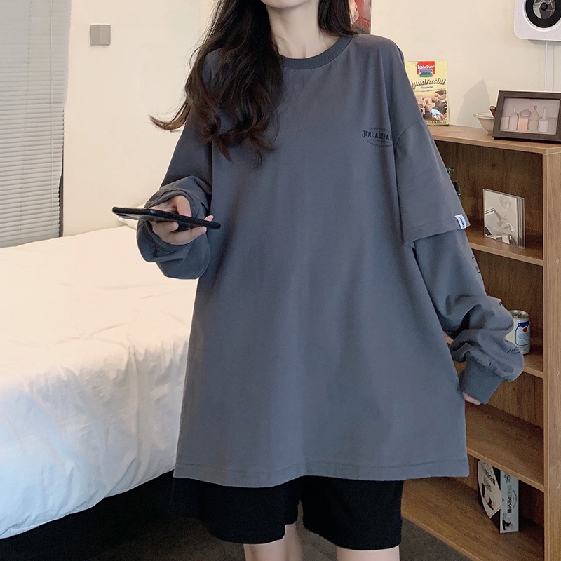 Áo thun dài tay giả hai lớp phong cách Hàn Quốc trẻ trung dành cho nữ | BigBuy360 - bigbuy360.vn