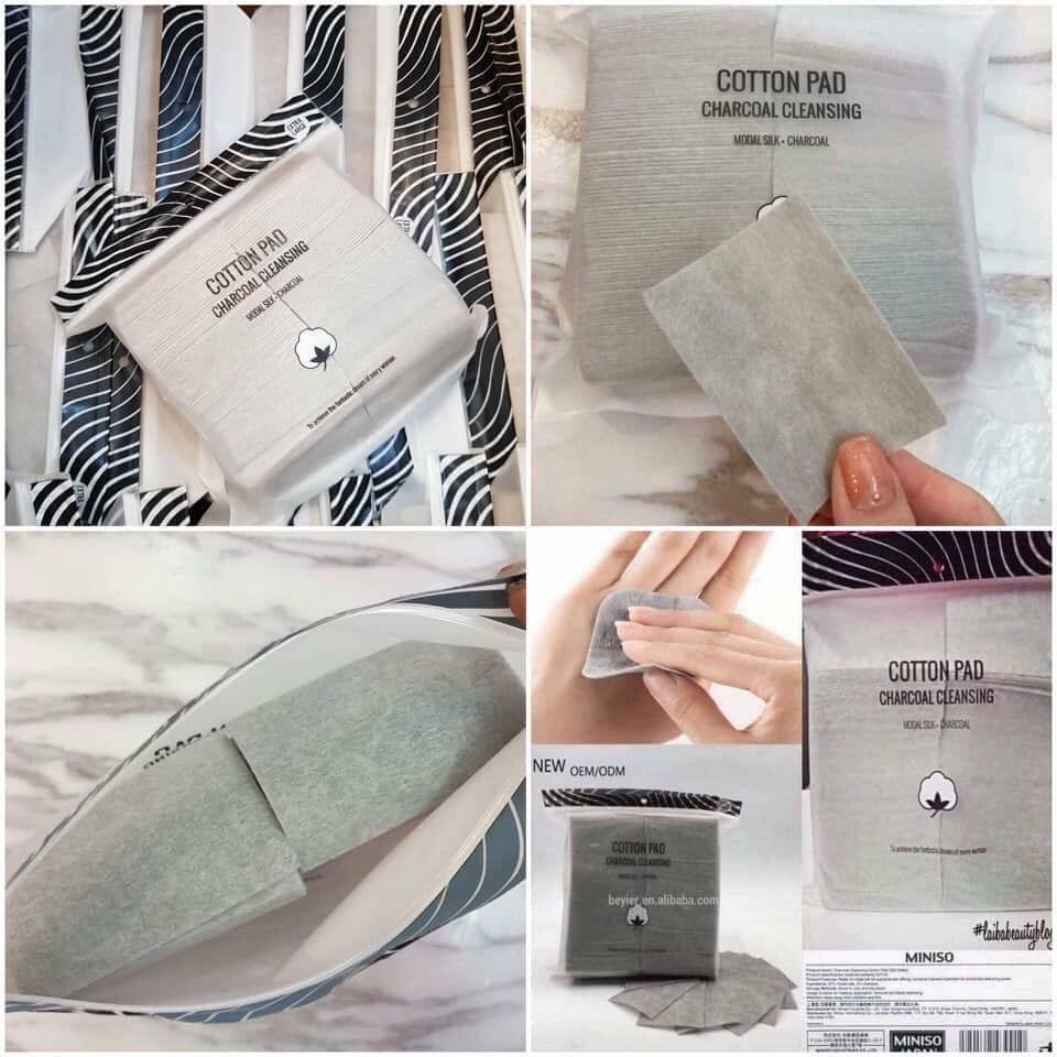 Bông Tẩy Trang Than Hoạt Tính Miniso Cotton Pad Charcoal Cleansing 220 Miếng