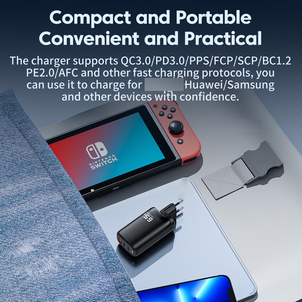 Cốc sạc nhanh Toocki 65W US / EU / UK PD4.0 QC3.0 nhiều cổng Type C cho Samsung Huawei