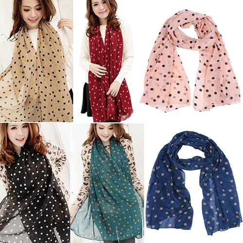 Khăn Choàng Dài Họa Tiết Chấm Bi Thời Trang Cho Nữ