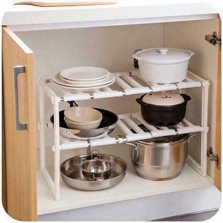 Kệ Để Đồ Gầm Trạn Nhà Bếp 2 Tầng Đa Năng Chất Liệu Inox Và Nhựa Cao Cấp Có Thể Điều Chỉnh Kích Thước