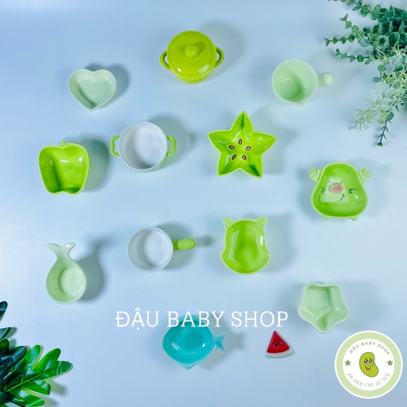 Bát ăn dặm gốm sứ, bát ăn dặm màu xanh lá cho bé