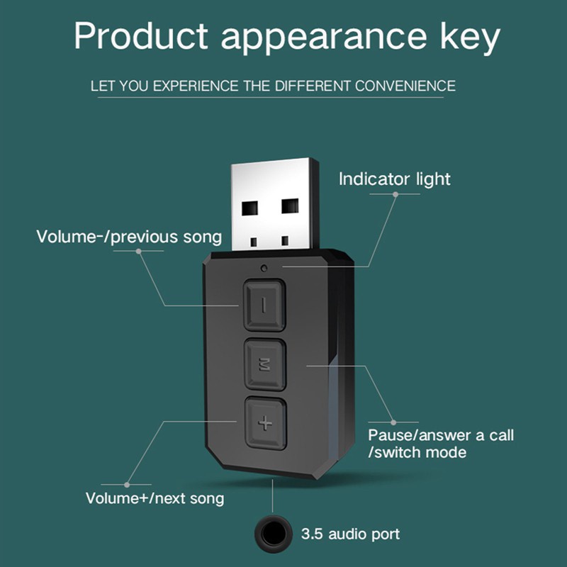 Bluetooth Transmitter Receiver Wireless Audio Adapter for Car TV PC