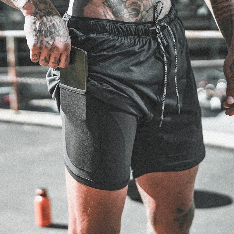 KHUYẾN MÃI LỚN Quần Short Tập Gym Chạy Bộ Thể Thao Nam 2 Lớp