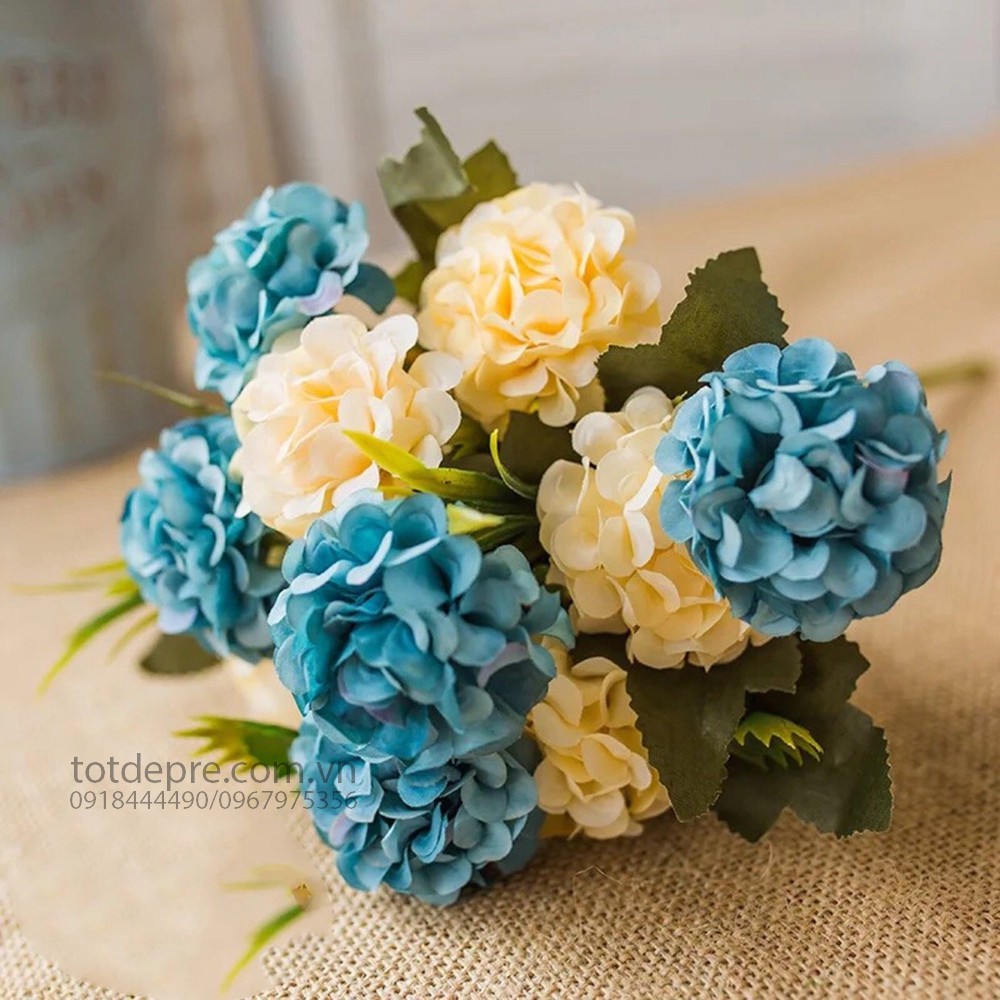 Chùm cẩm tú cầu mini tông màu Vintage - Hoa giả siêu đẹp