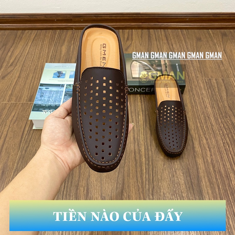 Giày sục nam da thật có lỗ thoáng khí đế cao su êm chân khâu chỉ bảo hành 12 tháng TK0100