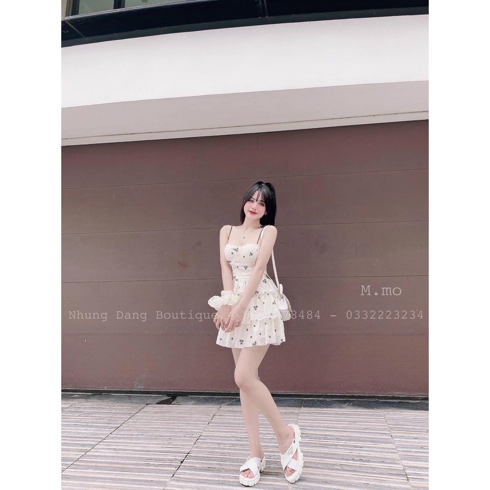 (Slaes freeship2022) Đầm Hoa Nhí Hai Dây Dáng Xoè Tầng, Váy Nữ Tiểu Thư Đi Tiệc Đơn Giản