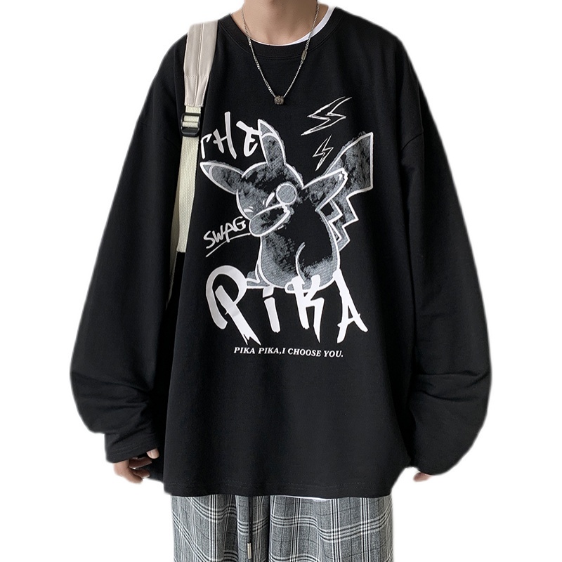 Áo sweater tay dài dáng rộng in hình kiểu Hàn Quốc thời trang xuân thu cho nam