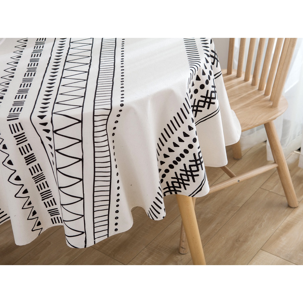 Khăn Trải Bàn Hình Tròn Màu Trắng Đen Phong Cách Bohemian 150cm
