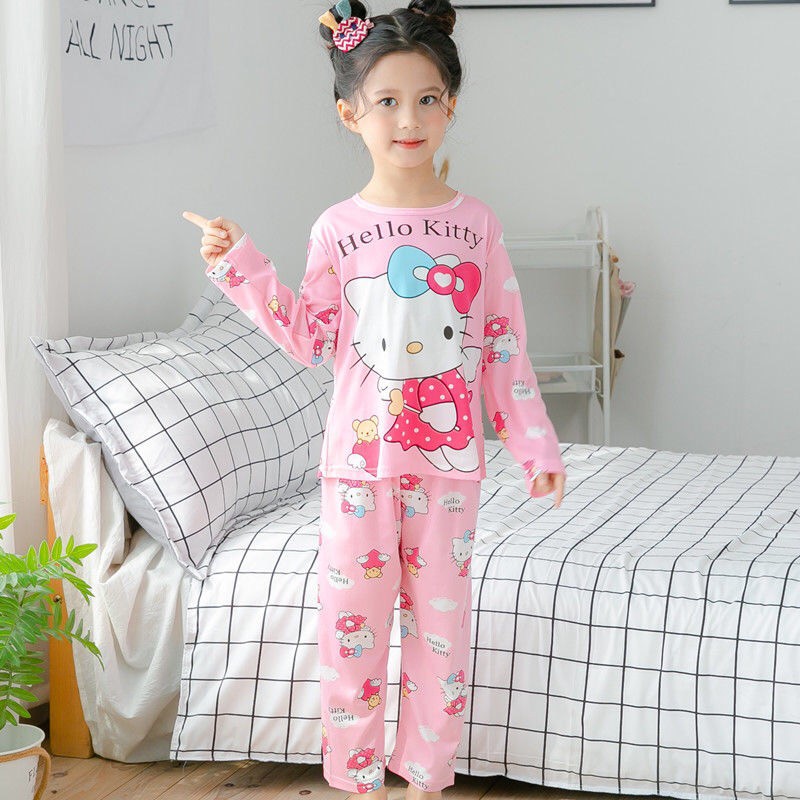 Bộ quần áo pajamas dài tay in hình Hello Kitty đáng yêu cho bé gái