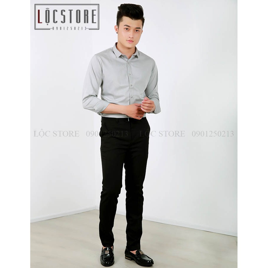 Set quần tây âu đen và áo sơmi xám body hàn quốc