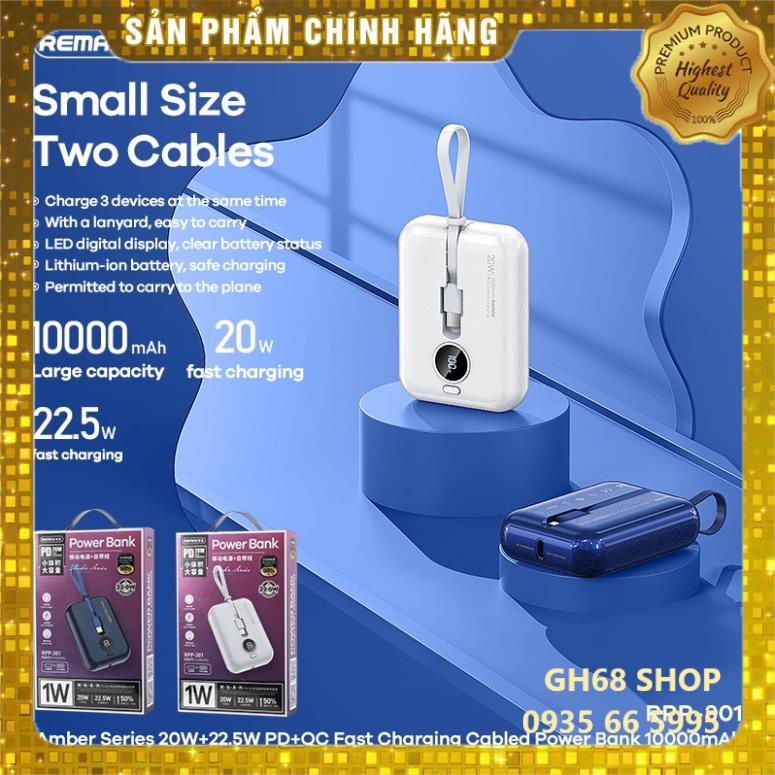 Sạc Dự Phòng Sạc Nhanh 20W + 22.5W PD + QC RPP-301 10000mAh - Chính Hãng Remax
