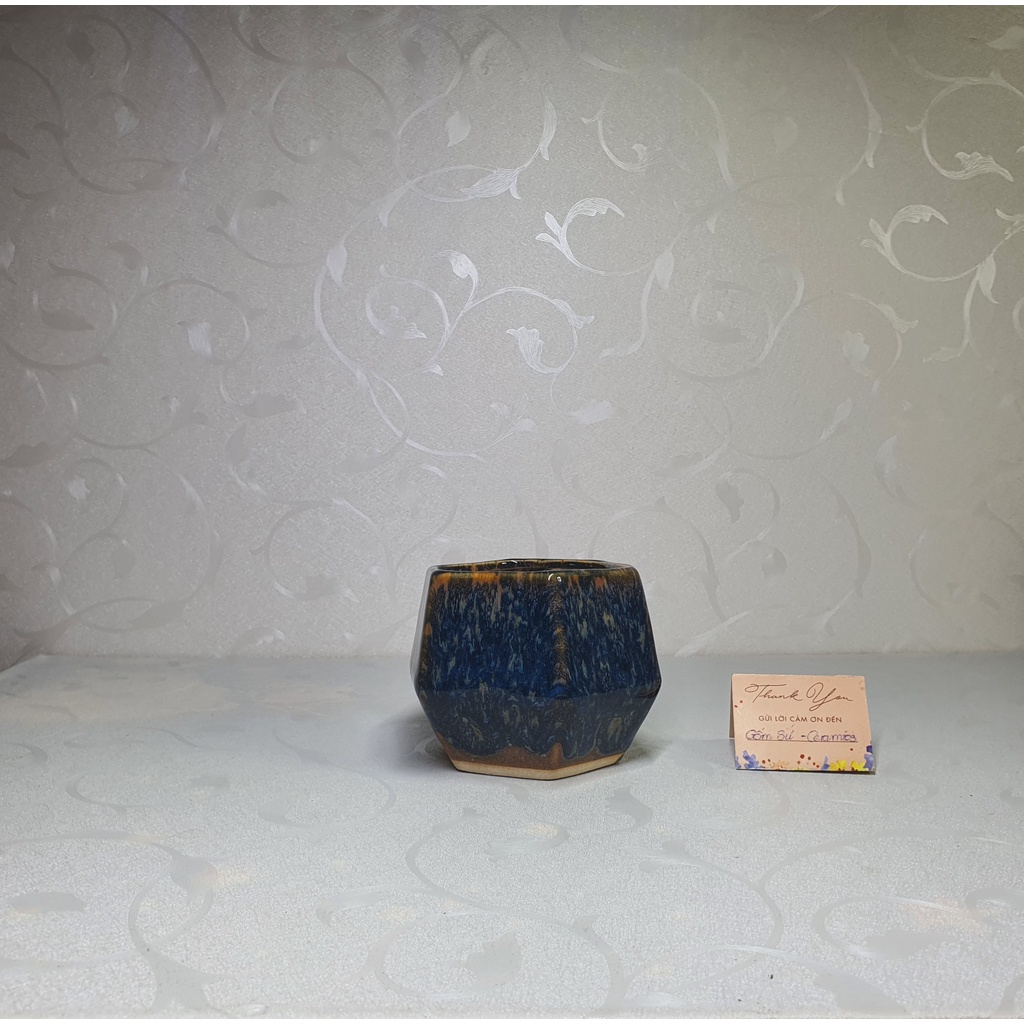Chậu trồng cây để bàn , sen đá, xương rồng,  - chậu miệng hình lục giác đủ màu- Gốm Sứ Bát Tràng