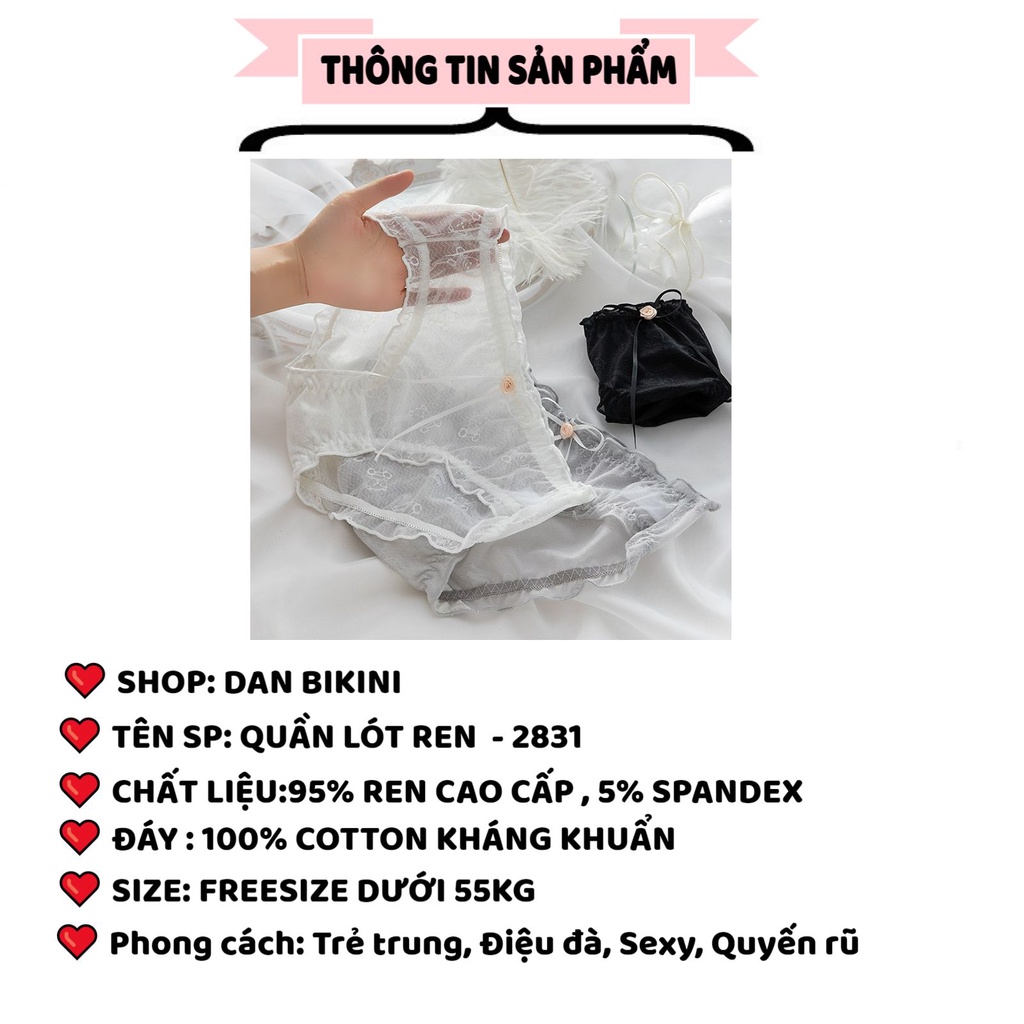 Quần Lót Ren Viền Bèo xuyên thấu mềm mại thoáng mát đính nơ MÃ 2831