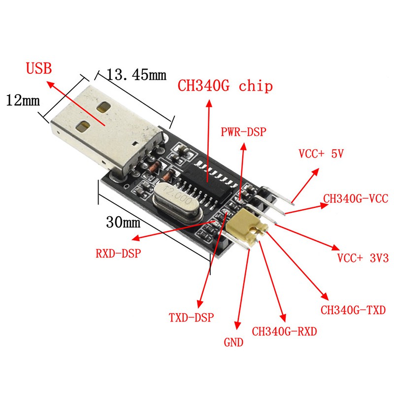 1PCS USB to TTL Converter UART Module CH340G CH340 3.3V 5V Switch CH340 Module USB to TTL CH340G Upgrade Download A Small Wire Brush Plate STC Microcontroller Board USB to Serial