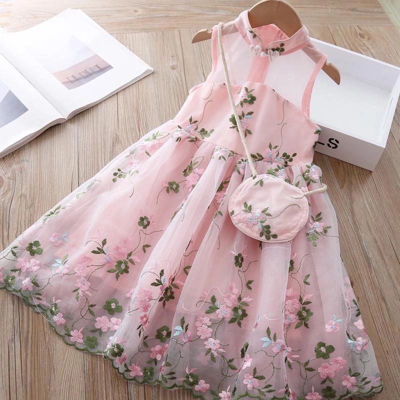 Đầm Sườn Xám Kiểu Công Chúa Dễ Thương Xinh Xắn Dành Cho Bé Gái 1-10 Tuổi
